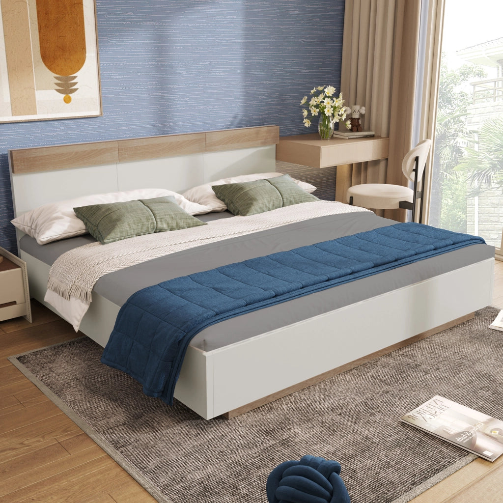 Letto matrimoniale 180 × 200 cm con rete a doghe e testiera in legno bianco e rovere Sonoma sospeso