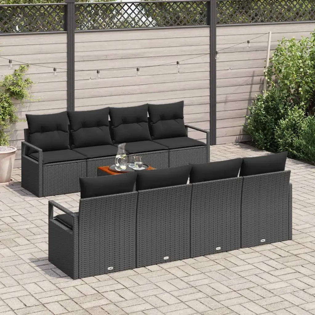 Set Divano da Giardino con cuscino 9 pcs Nero polyrattan