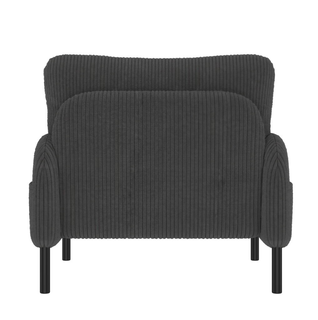Poltrona singola in tessuto di velluto a coste con ampie tasche laterali e struttura in metallo, 67x75x79 cm, colore verde scuro