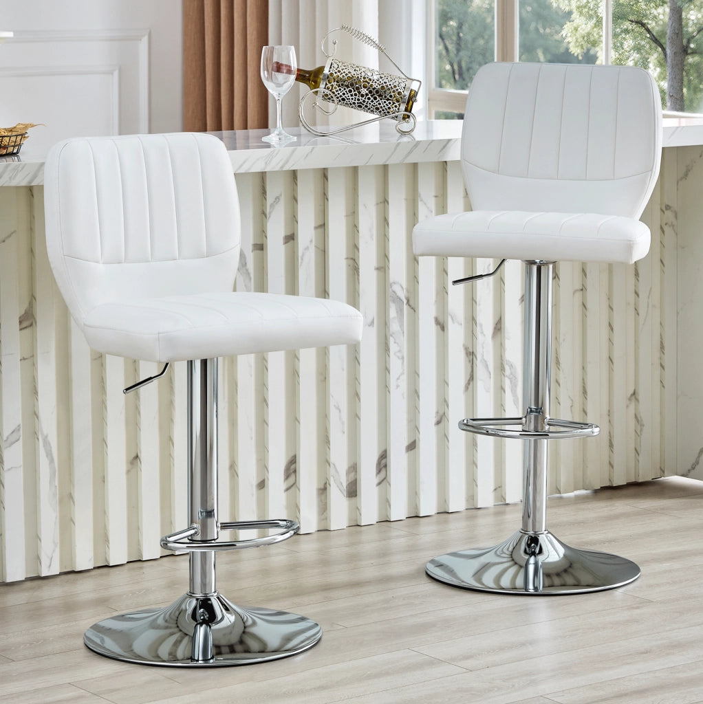 Sgabello da bar regolabile 52x45x93-114 cm metallo e PU bianco girevole