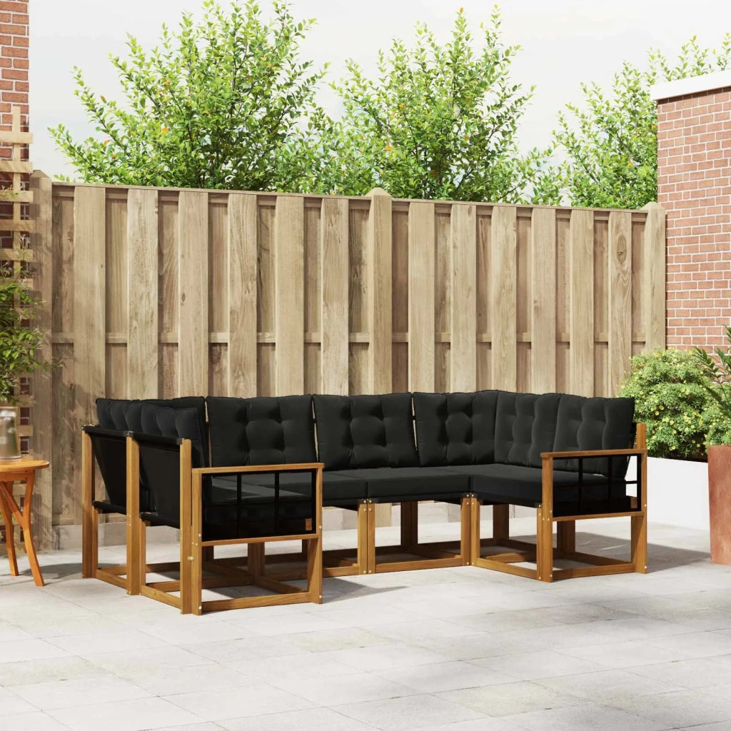 Set di divani da esterno con cuscino 6 pcs Naturale e Nero 3369007
