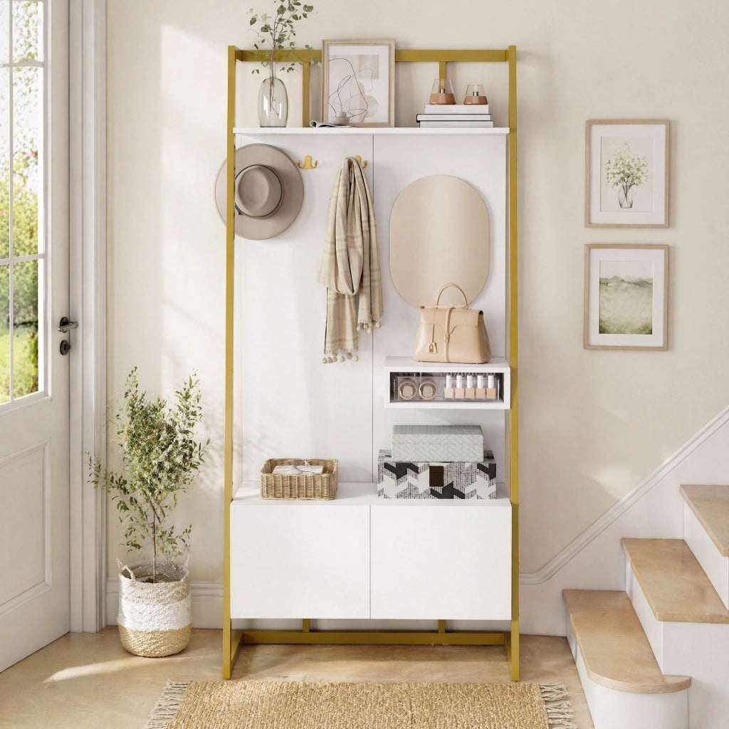 ARMADIO ingresso con specchio e ganci 78 x 38,5 x 180,5 cm MDF bianco