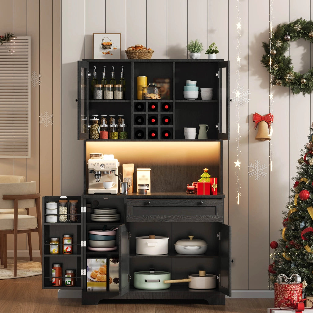 BUFFET 180x105x40 cm Nero in MDF con LED e prese USB