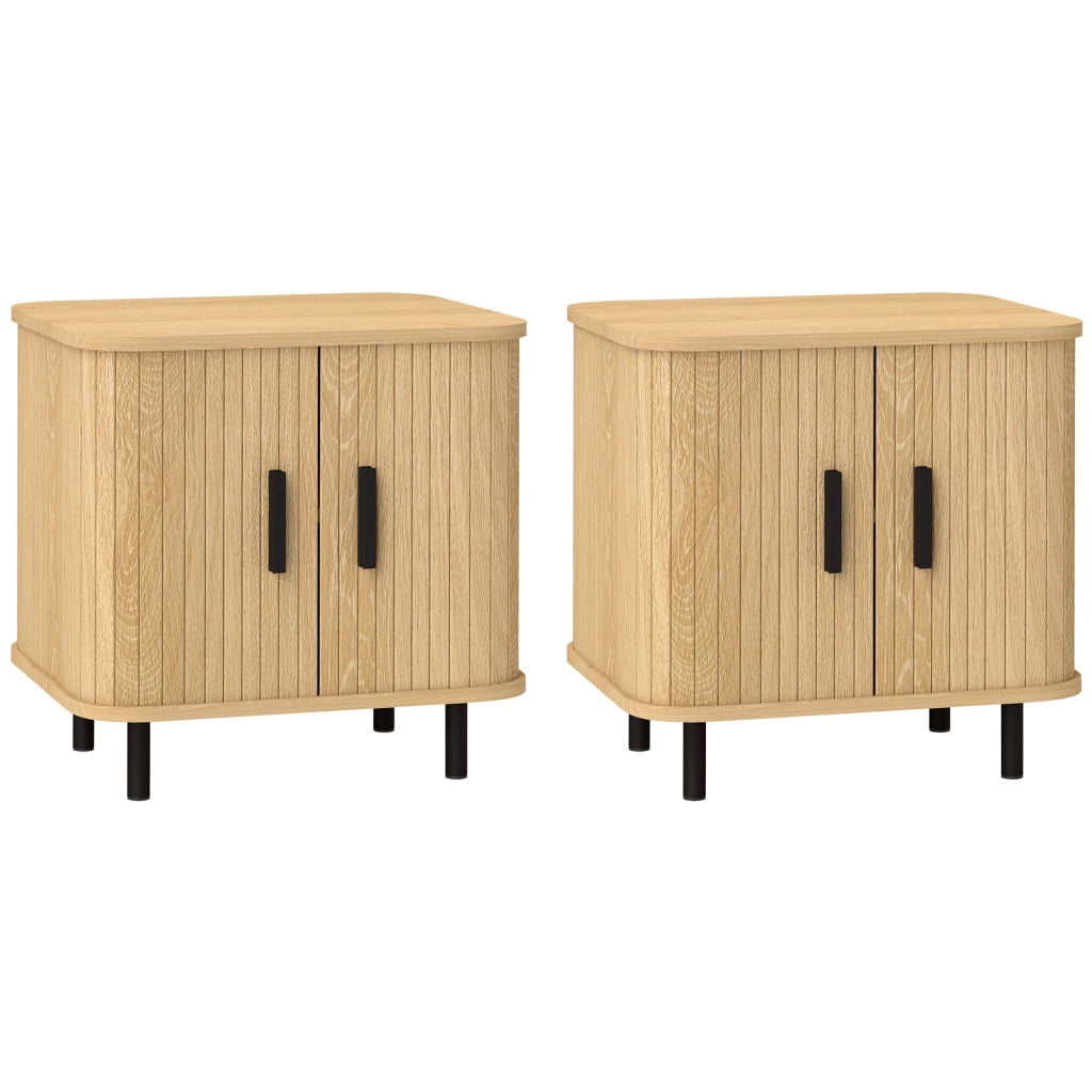 Comodini Set 2 ¨C zephmum ¨C Legno e Acciaio, Rovere e Nero, 48x40x48 cm