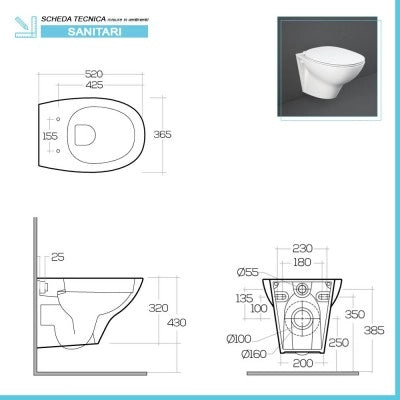 Sanitari sospesi Rimless Morning scarico a parete e sedile soft-close