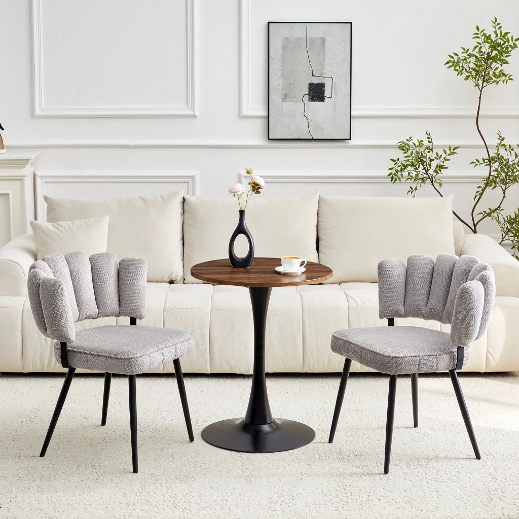 Set Tavolo Rotondo e Sedie da Pranzo ¨C Xylo ¨C Piano MDF, Gambe Metallo Nero, Tessuto Grigio