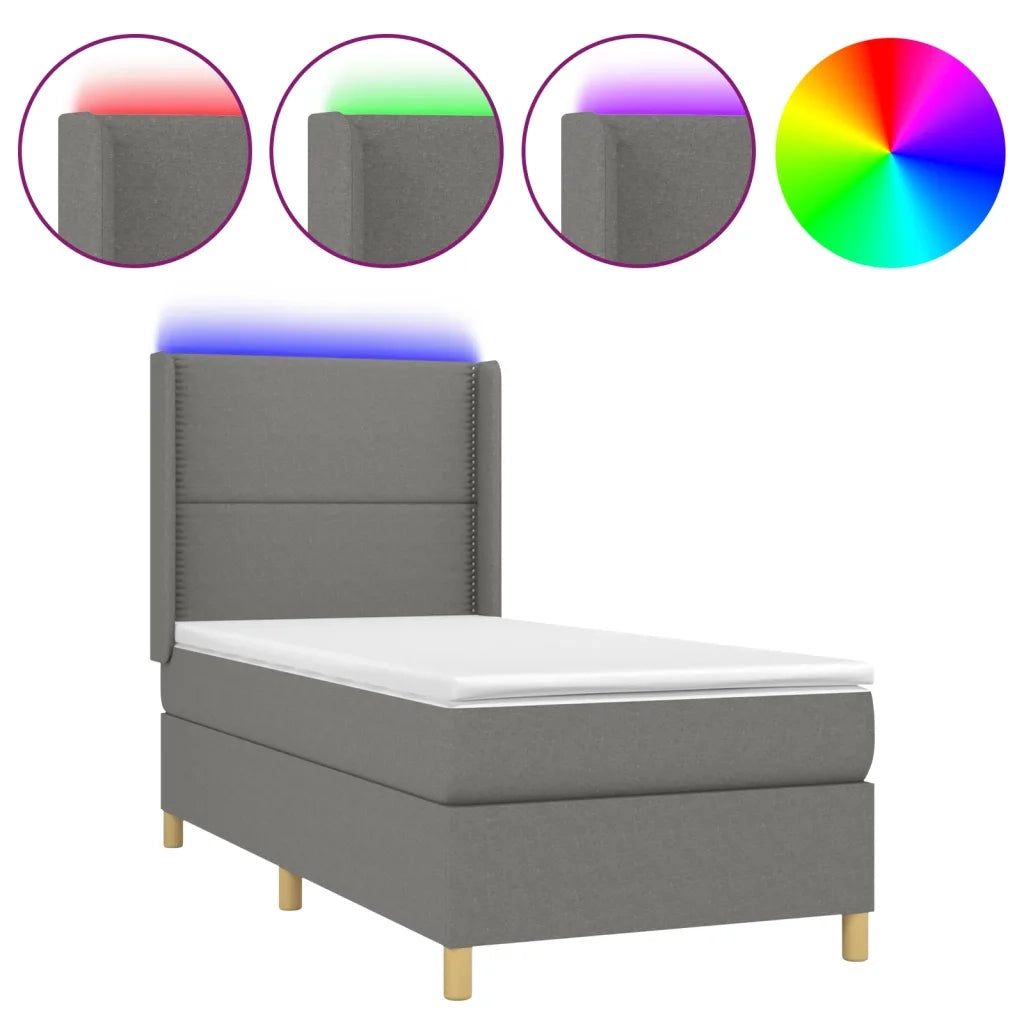 Letto a Molle Materasso e LED Grigio Scuro 100x200cm in Tessuto 3138774