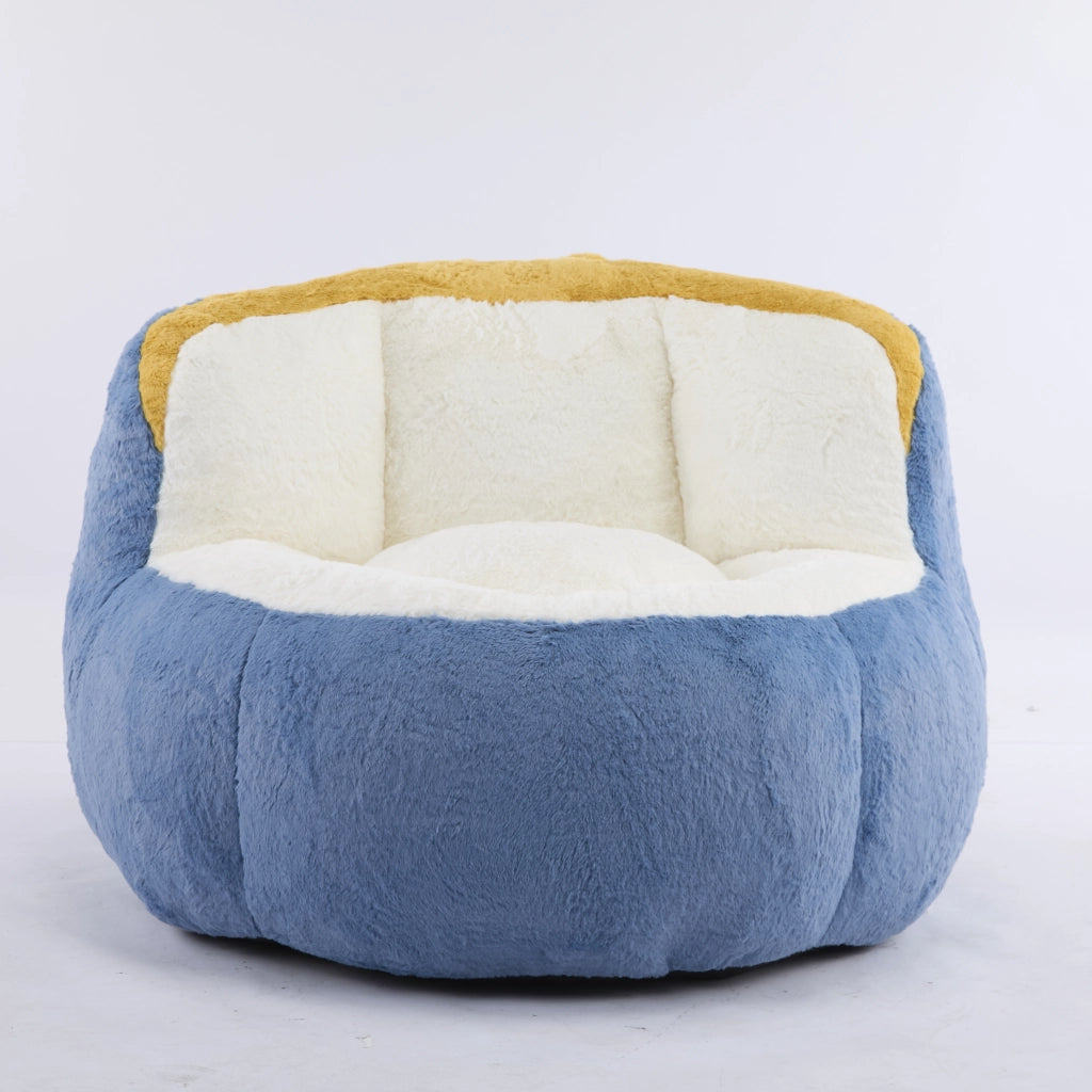 Poltrona pouf grande ergonomica con imbottitura in schiuma triturata e maniglia, in pelliccia sintetica multicolore