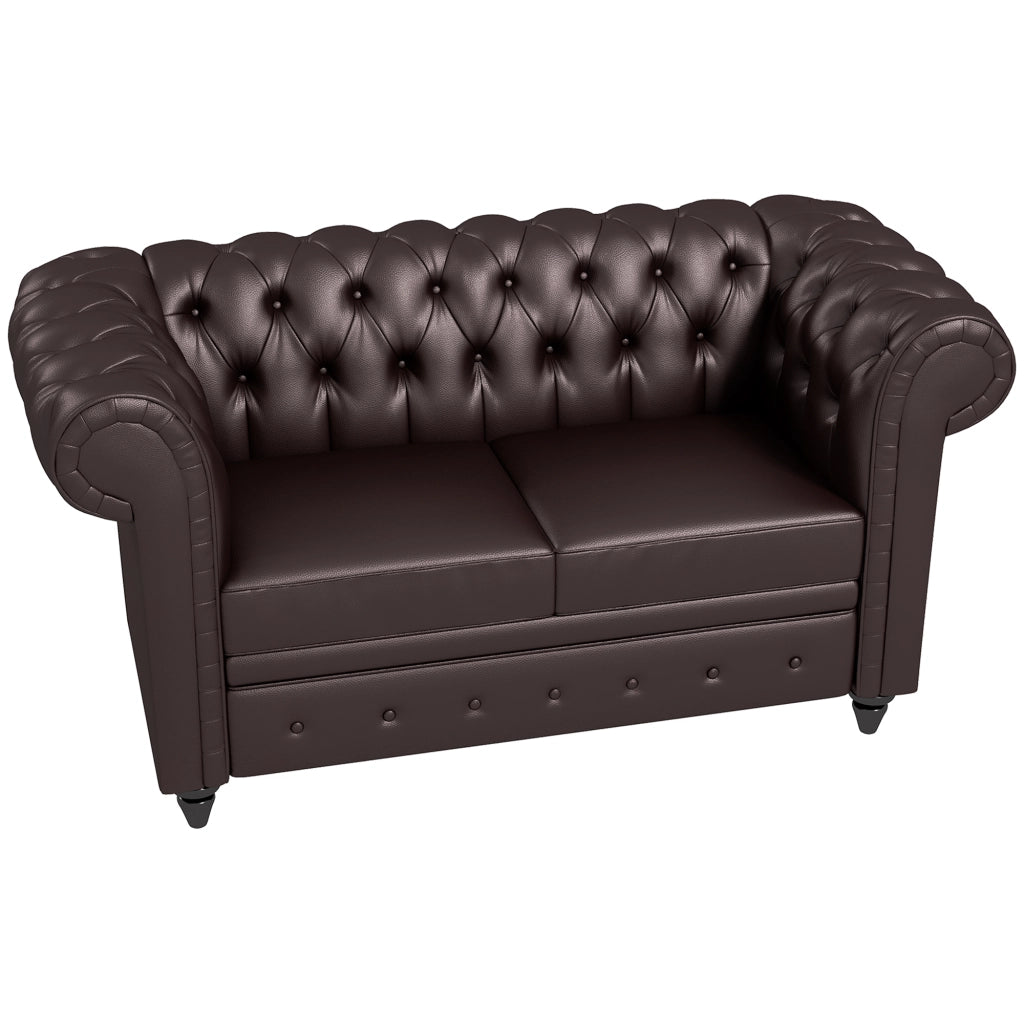 Divano 2 Posti Chesterfield in Ecopelle con Cuscino Rimovibile ¨C Minimal ¨C 160x84x80 cm Marrone