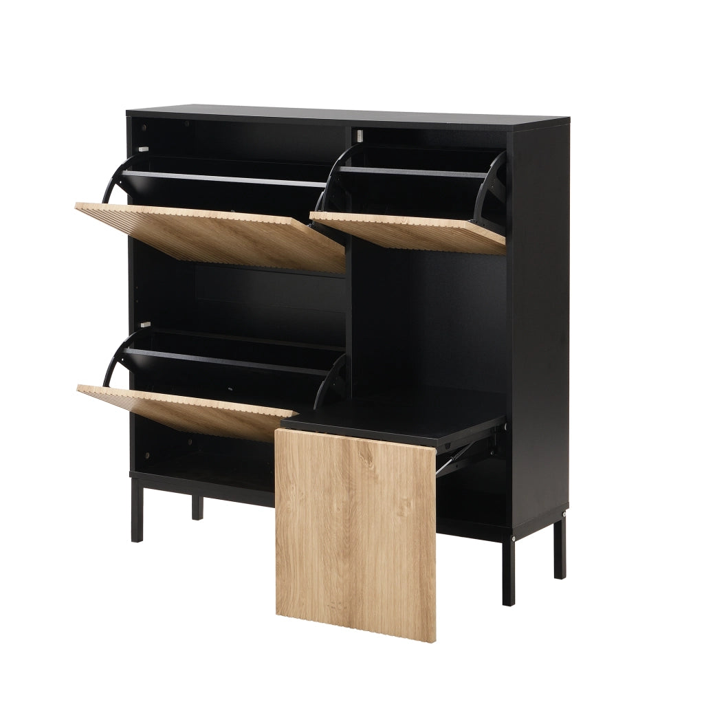 SCARPIERA con panca estraibile 100x25x100 cm MDF Nero e colore legno