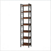 Libreria stretta con 7 ripiani aperti e protezioni laterali per casa e ufficio, metallo e legno, 34 × 34 × 200 cm