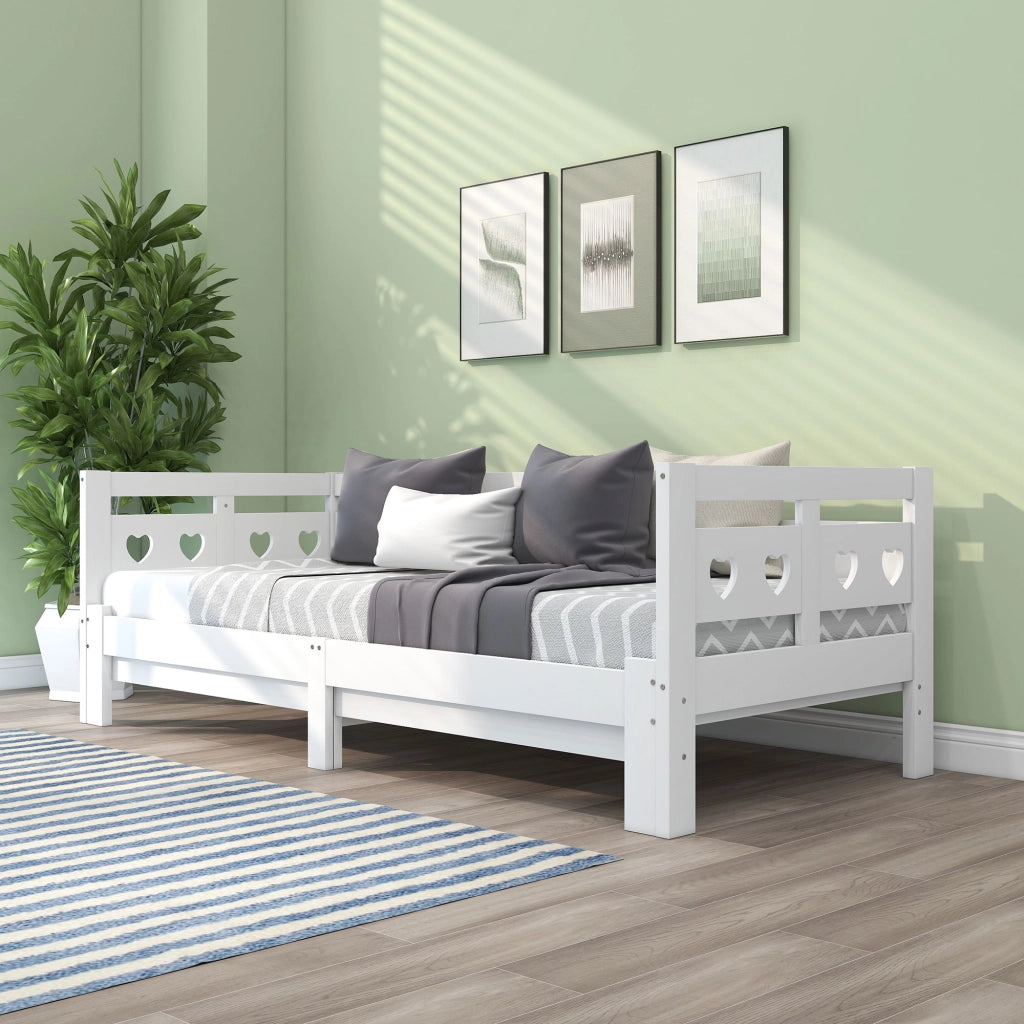 Divano letto estensibile 90 × 200 cm con seconda superficie letto in legno bianco a forma di cuore
