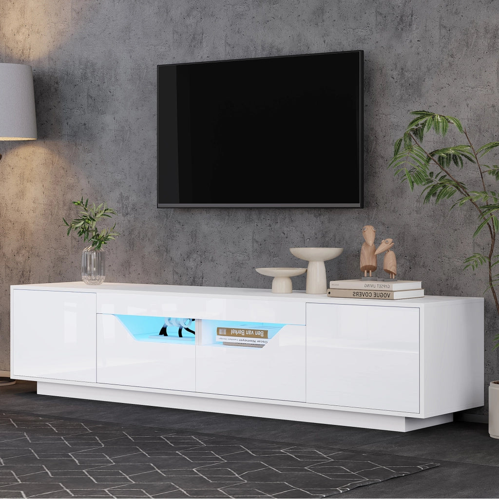 Mobile TV da terra con LED 180x40x45 cm; 2 cassetti e 2 armadietti; bianco