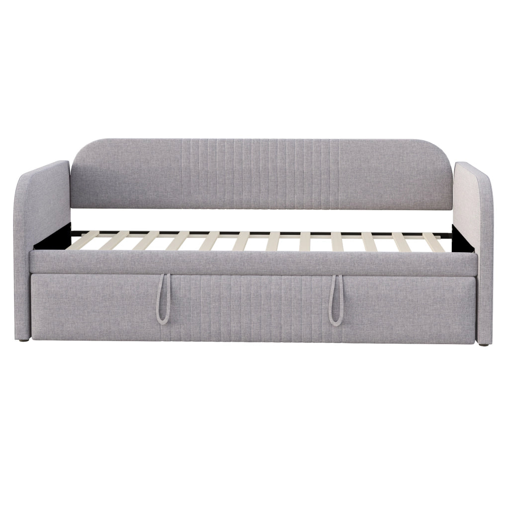 Divano Letto Estraibile in Lino Traspirante 90x190 cm con Rete a Doghe, Colore Grigio Chiaro