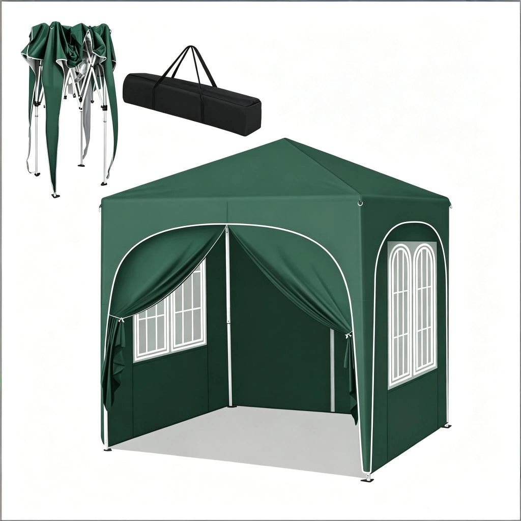 Gazebo pieghevole da giardino 2 × 2 m in metallo verde con tetto Oxford 210D impermeabile e pareti rimovibili