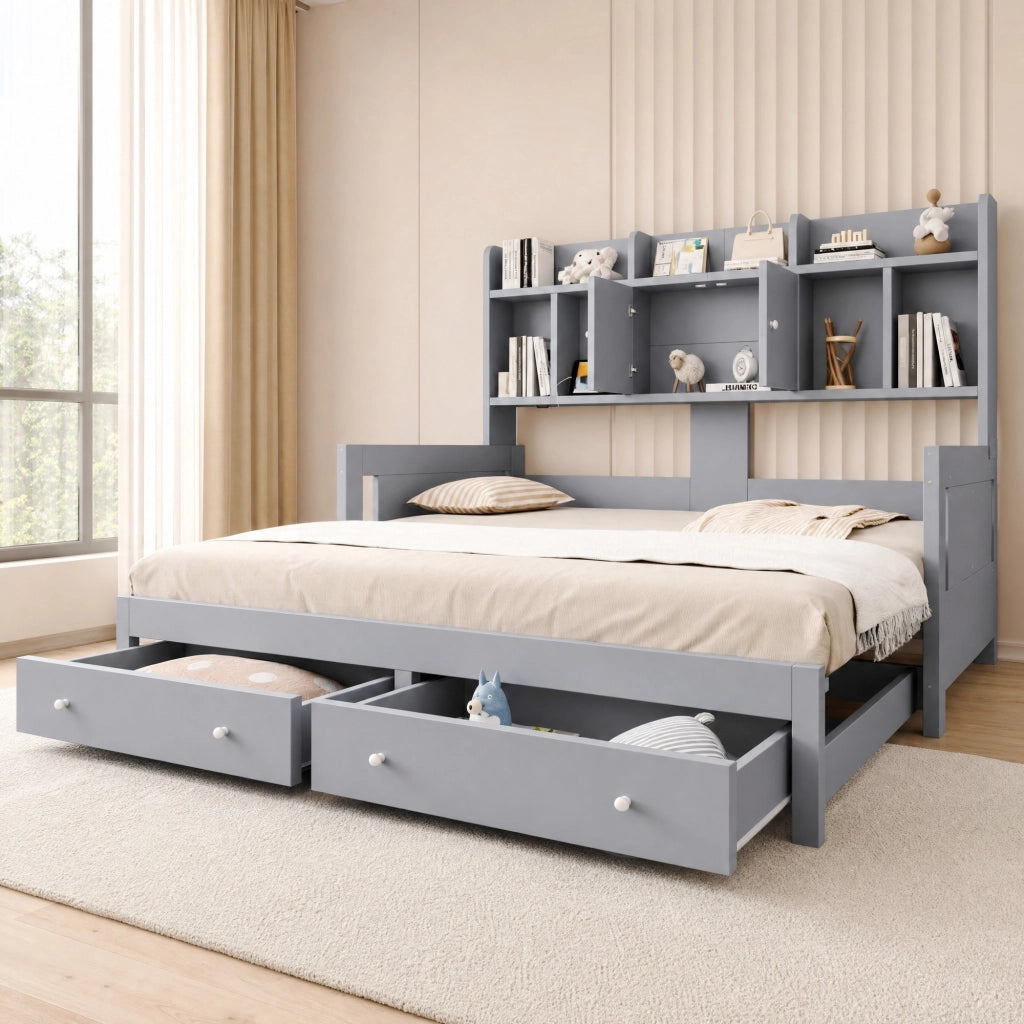 Divano letto estraibile 90x190 cm con cassetti, LED e prese