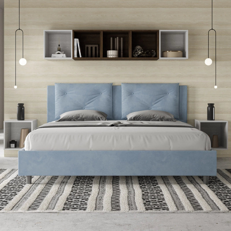 Letto imbottito Matrimoniale 170x210 cm Appia - Contenitore,Microfibra,Azzurro