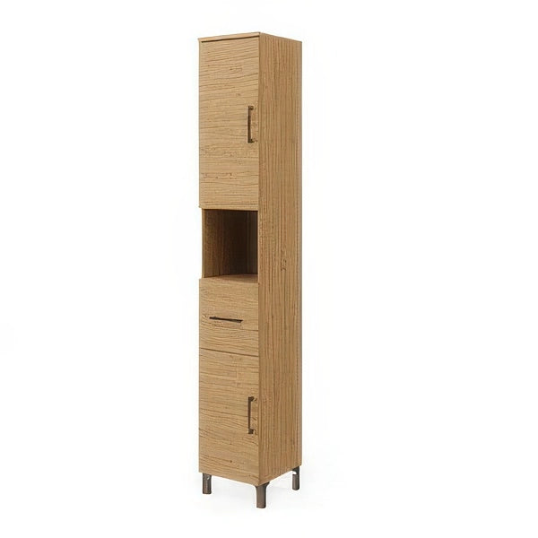 Colonna Bagno 2 Ante e 1 Cassetto Rovere Naturale 31,5 x 33,5 x 196 cm con Chiusura Rallentata Rubino