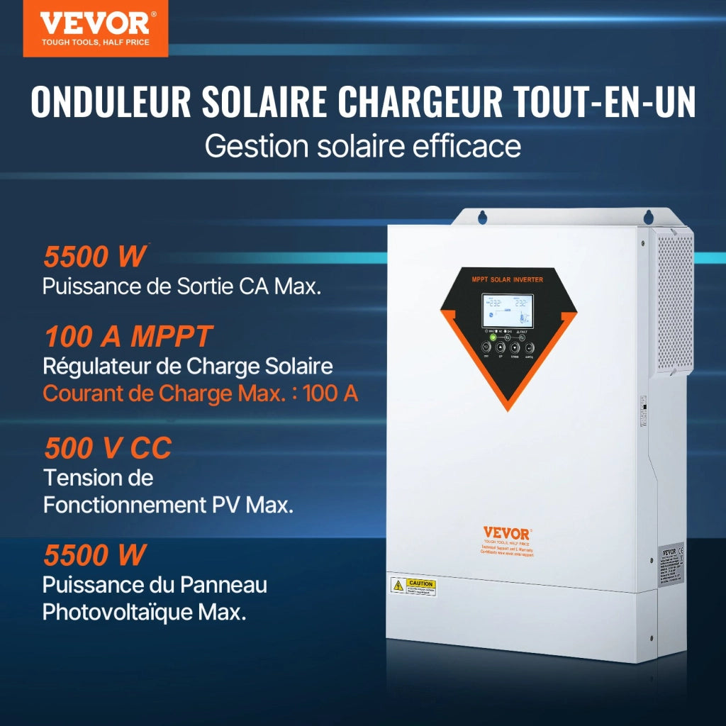 Inverter Ibrido Solare 5500W 48V Onda Sinusoidale Pura con Regolatore MPPT 100A EM5500-48L Off-Grid 230V CA per Casa