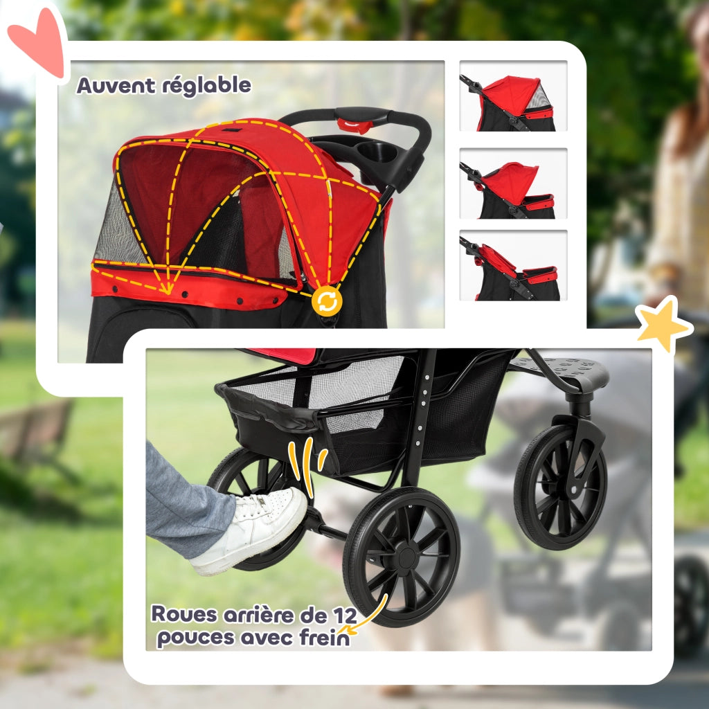 Carrello per cani pieghevole 3 ruote ¨C Minimal ¨C 109,5x57,5x106,5cm rosso