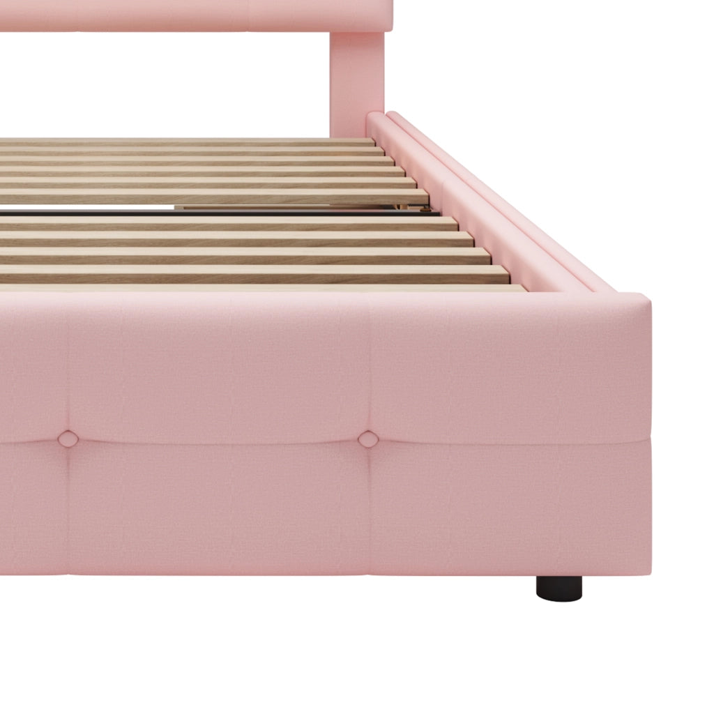 Letto imbottito con LED, 2 cassetti e testiera regolabile, 90x200 cm, rosa
