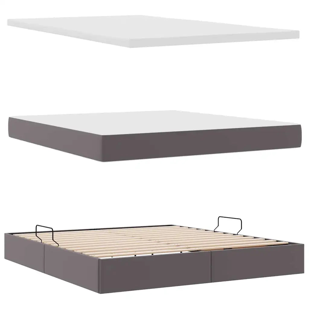 Letto con Contenitore Grigio 160 x 200 cm Pelle Sintetica 3371675