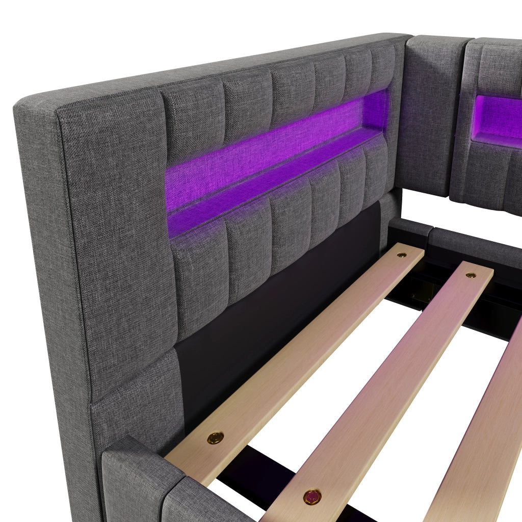 Letto salvaspazio singolo 90×200 cm con contenitore idraulico; LED; USB e Type-C; senza materasso; grigio