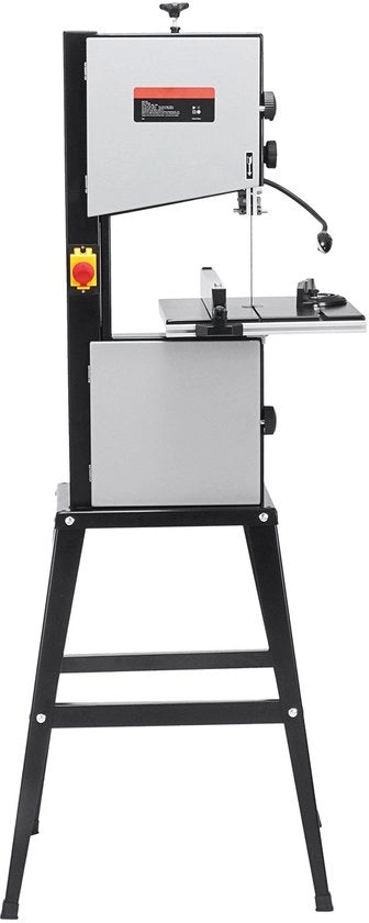 Incorrezione della sega a nastro: lamina da 24,3 cm, velocità regolabile 506/920 giri/min. Motore da 370 W taglia legno, alluminio e plastica. Incluso standard, guida di taglio e guida di regolazione.