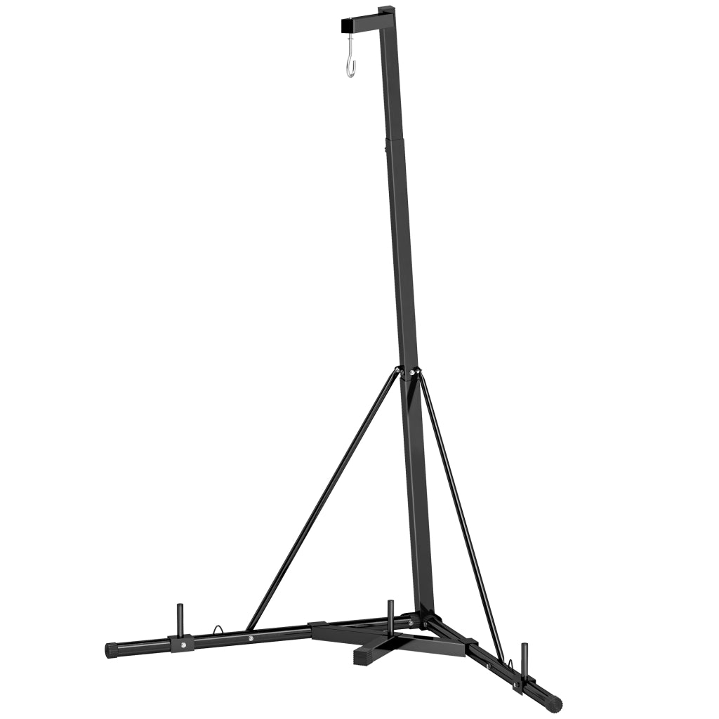 Supporto Sacco da Boxe Regolabile in Altezza e Autoportante con Base Triangolare, 170x90x182-225 cm, Nero
