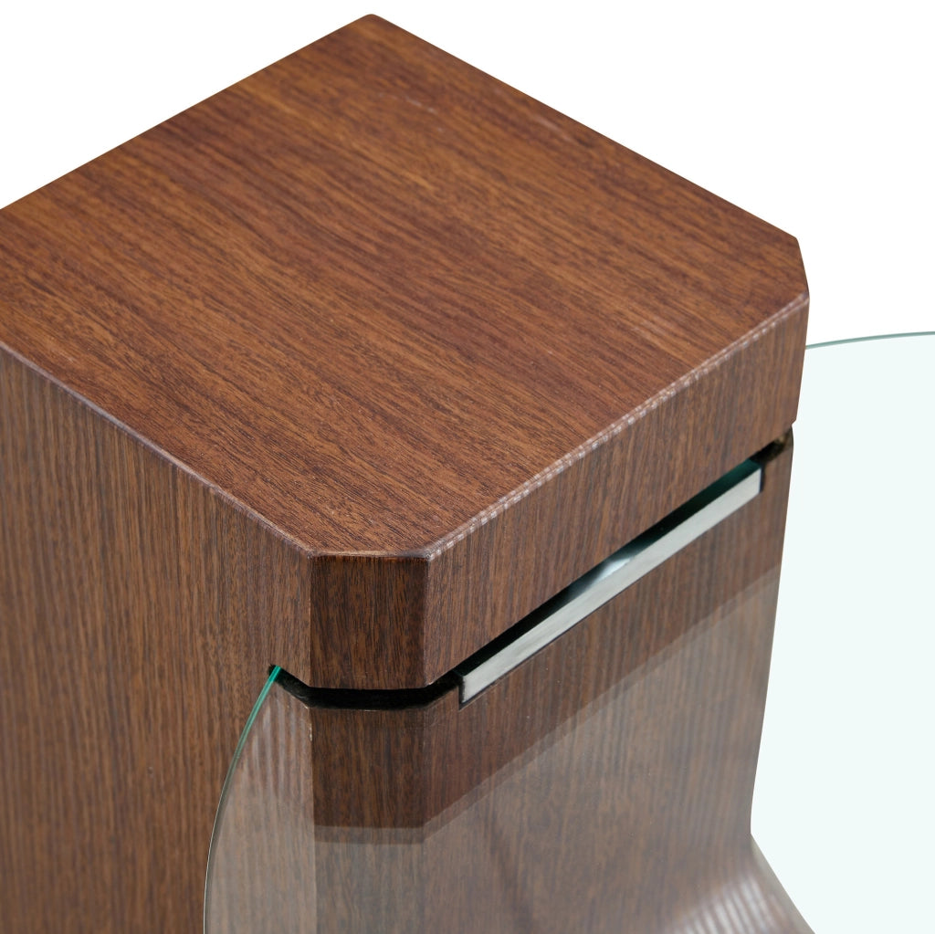 Set di 2 tavolini rotondi separabili in MDF e vetro trasparente noce e bianco