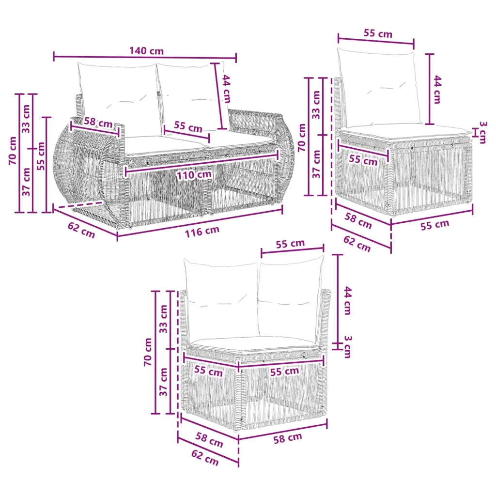 Set Divano da Giardino 7 pz Nero e Bianco Crema polyrattan 3435427