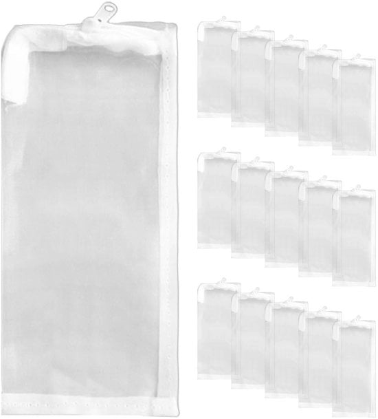 Tessuto di Rete per Filtro 15 Pezzi - Sacchetto di Seta Fine con Cerniera - Adatto per Vasca da Bagno - Laghetto - Acquario - Sacchetto di Nylon Duraturo 8*20Cm - Sacchetto Filtro