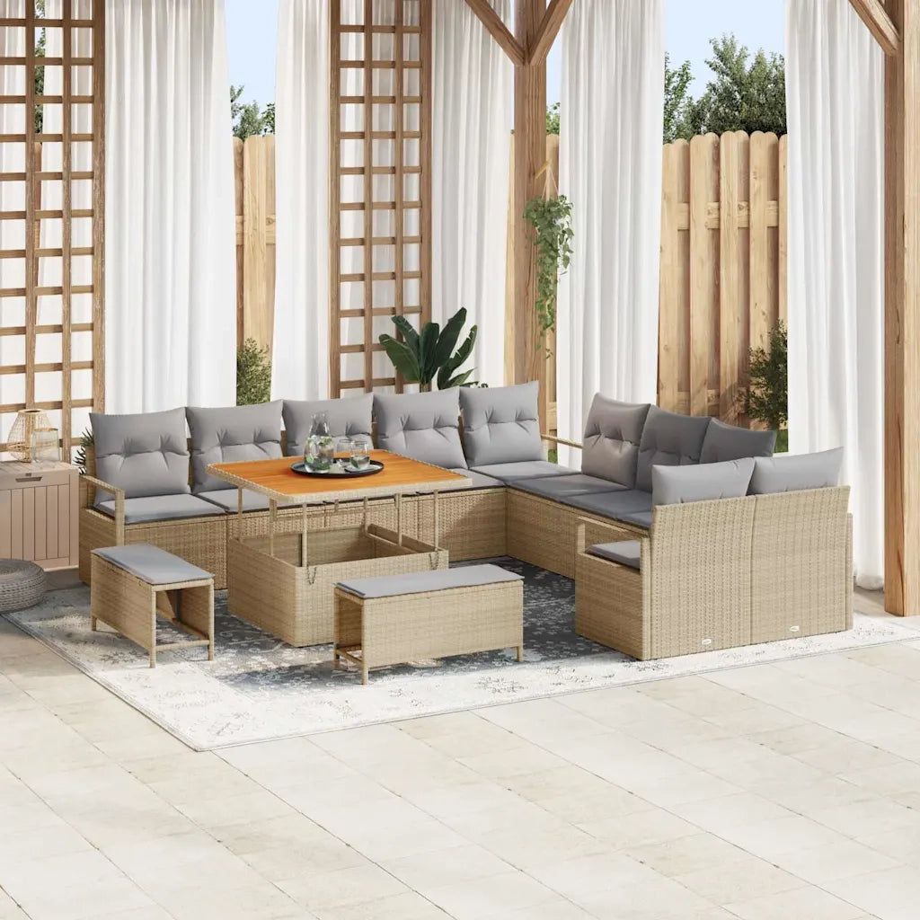 Set Divano da Giardino con cuscino 13 pcs Beige polyrattan 3362577