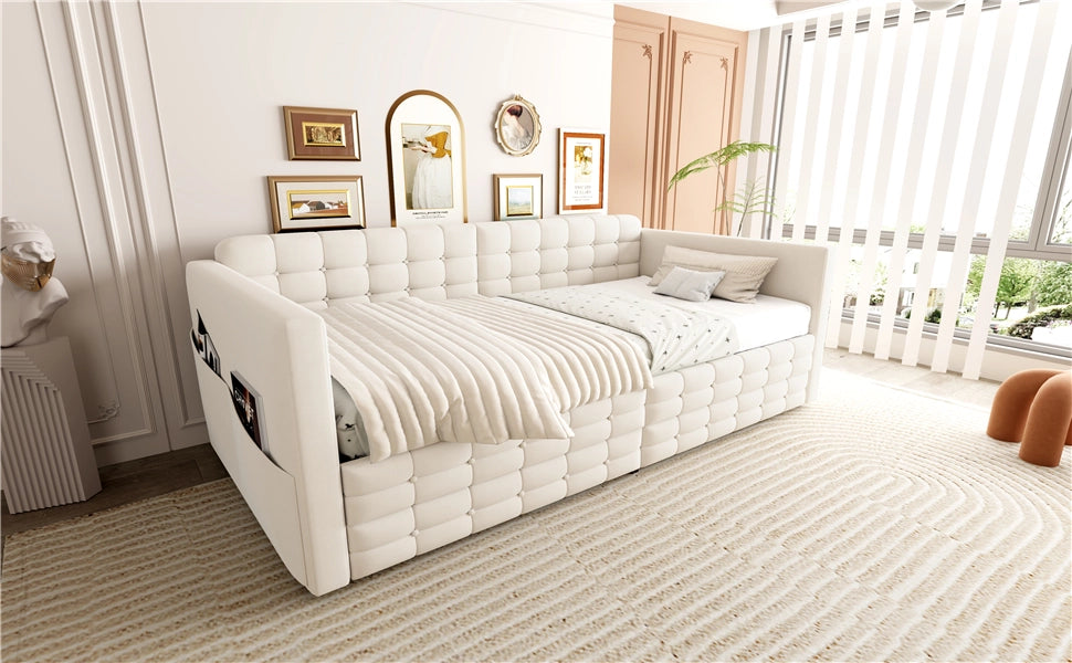 letto imbottito velluto beige 90 x 190 cm
