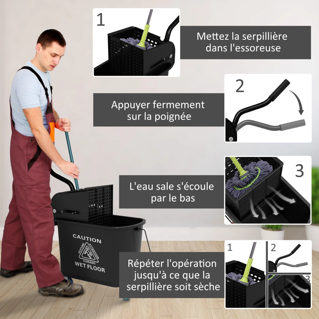 Carrello per pulizia con secchio 20L ¨C Minimal ¨C nero 60x27x70.5 cm