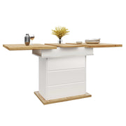 Tavolo da pranzo estensibile 110-140x80 cm in MDF bianco e naturale, 4-6 posti