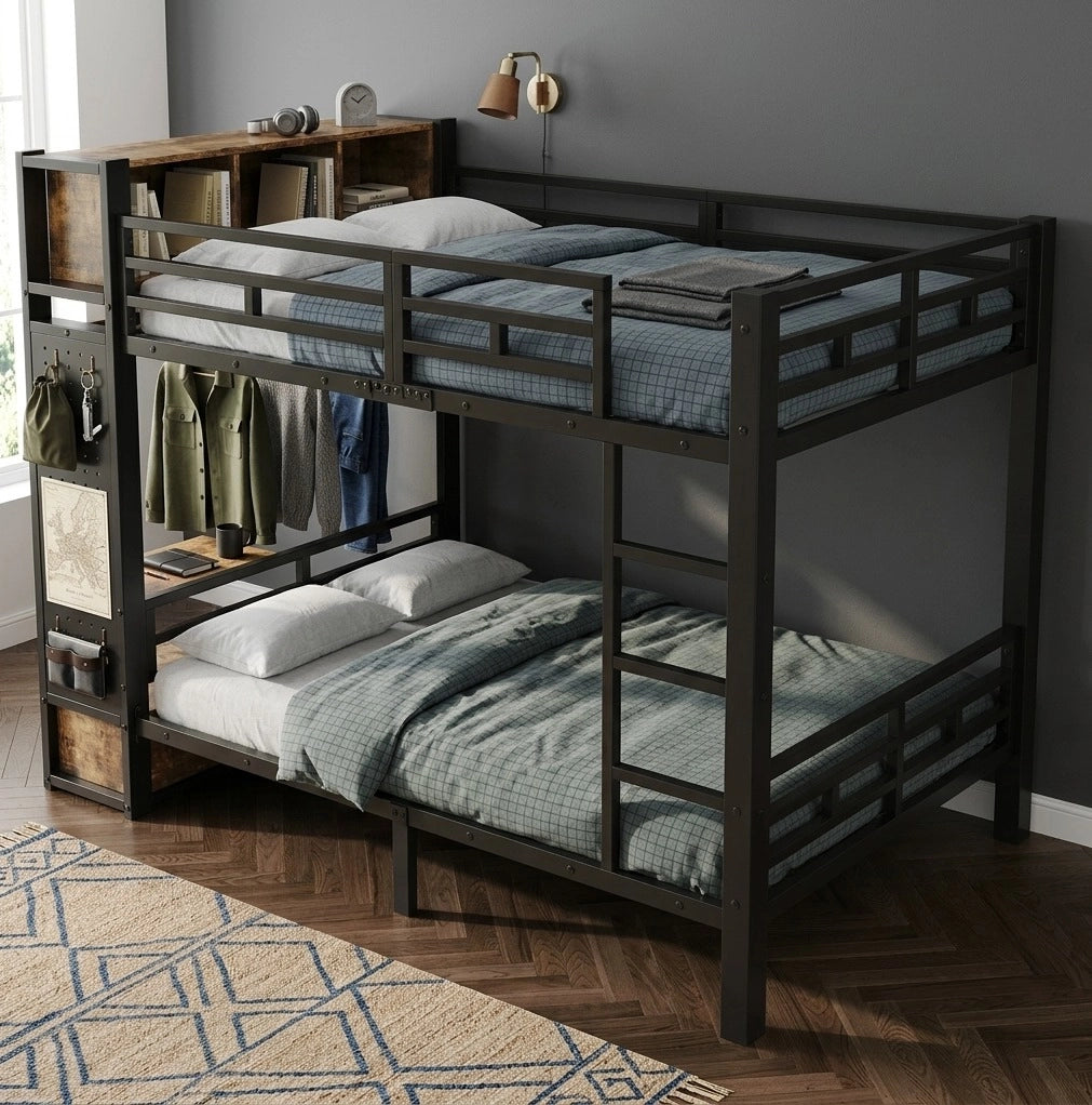 Letto a castello 120x200 cm in metallo con guardaroba e cassetto nero HOMVRA