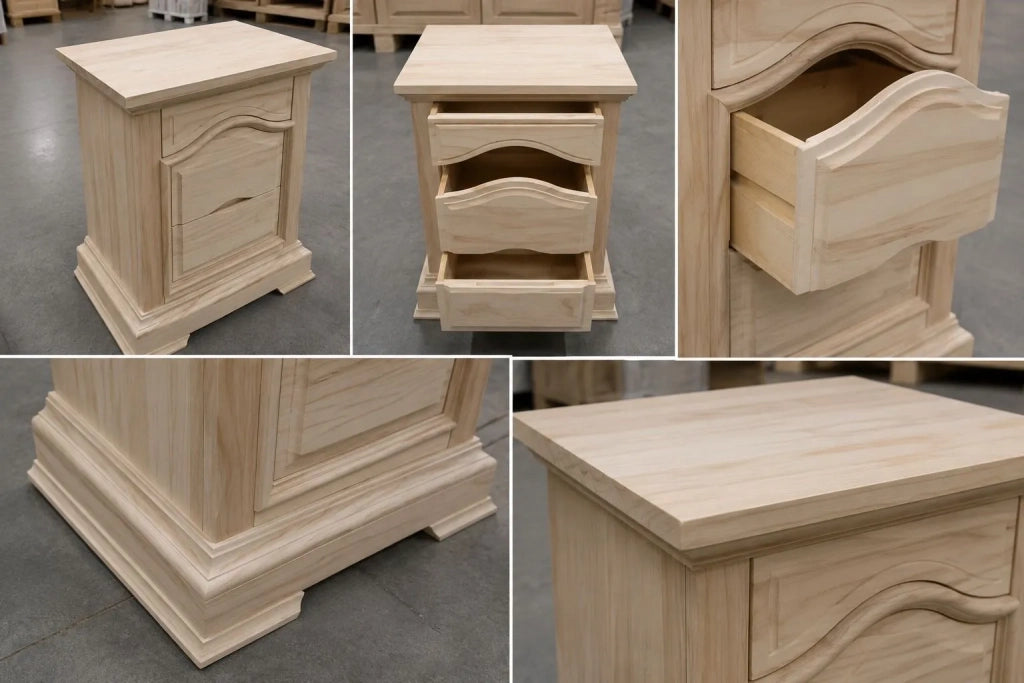 Comodino classico 3 cassetti legno grezzo 60x37x71 (496) - Mobili 2G