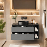 MOBILE BAGNO LAVABO 80 cm Nero/Grigio in MDF con lavabo in ceramica, Set da 2 pezzi
