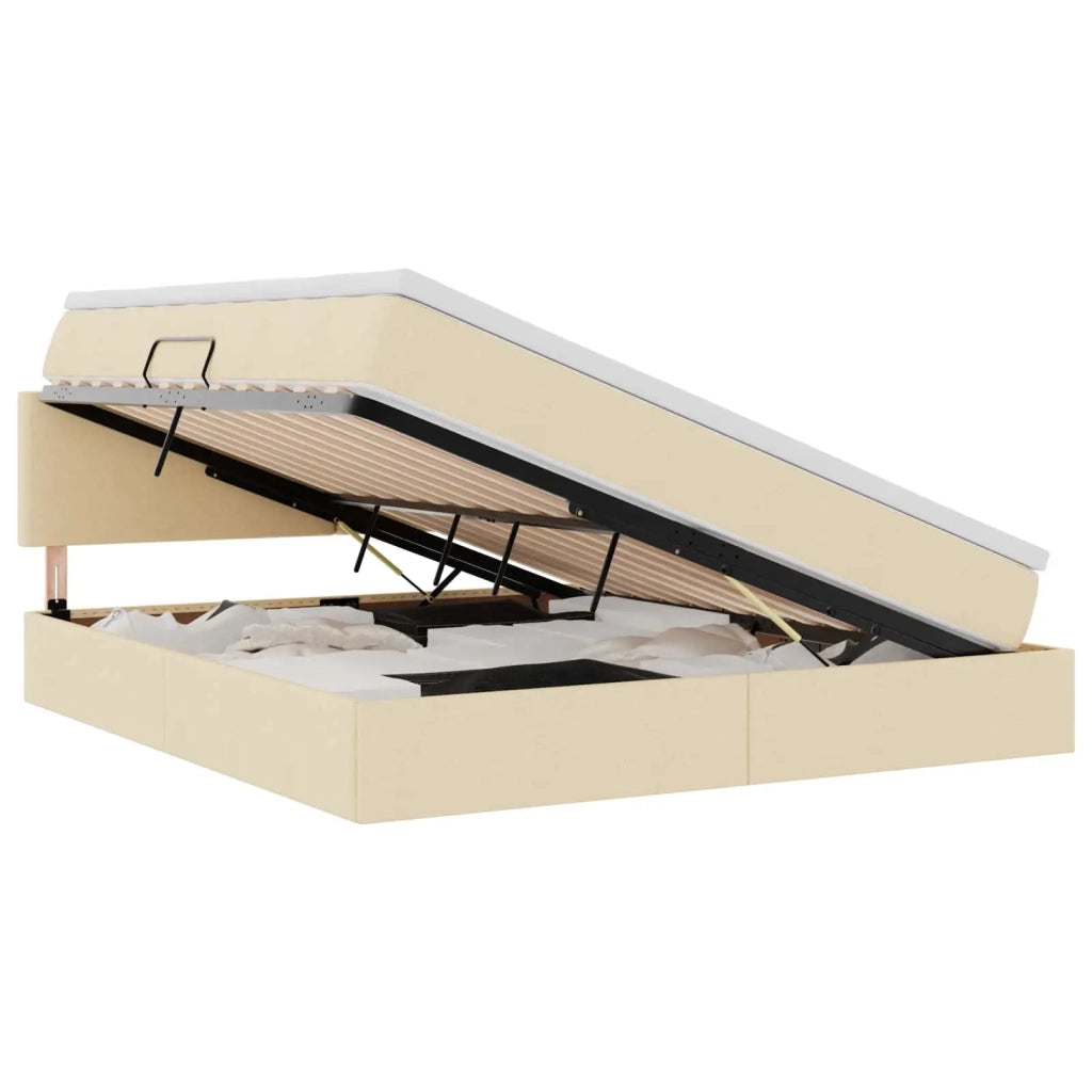 Letto con contenitore e LED con led Crema 160 x 200 cm Tessuto 3371095