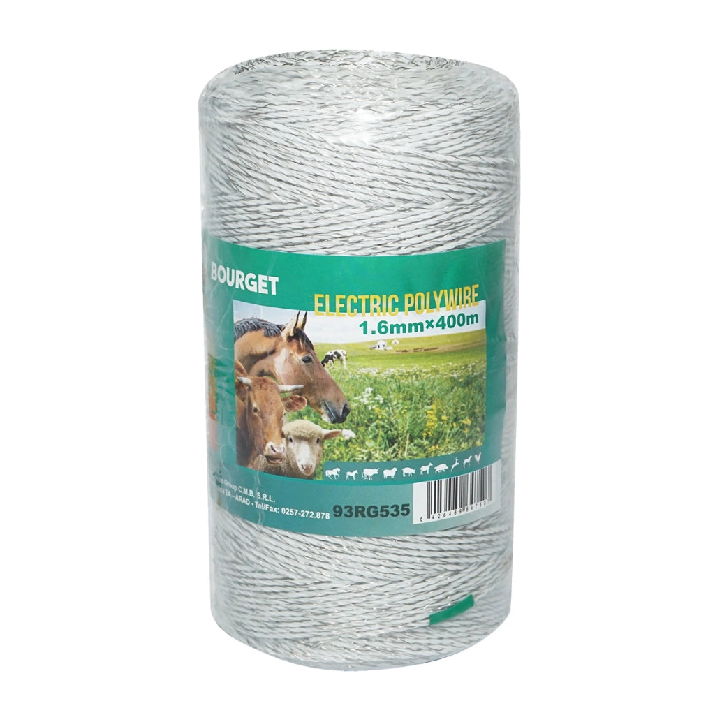 Filo bianco, diametro 1.6 mm, 6x0.16 mm SS, 400 m per recinzione elettrica, resistenza 5.5 Ohm, Bourget