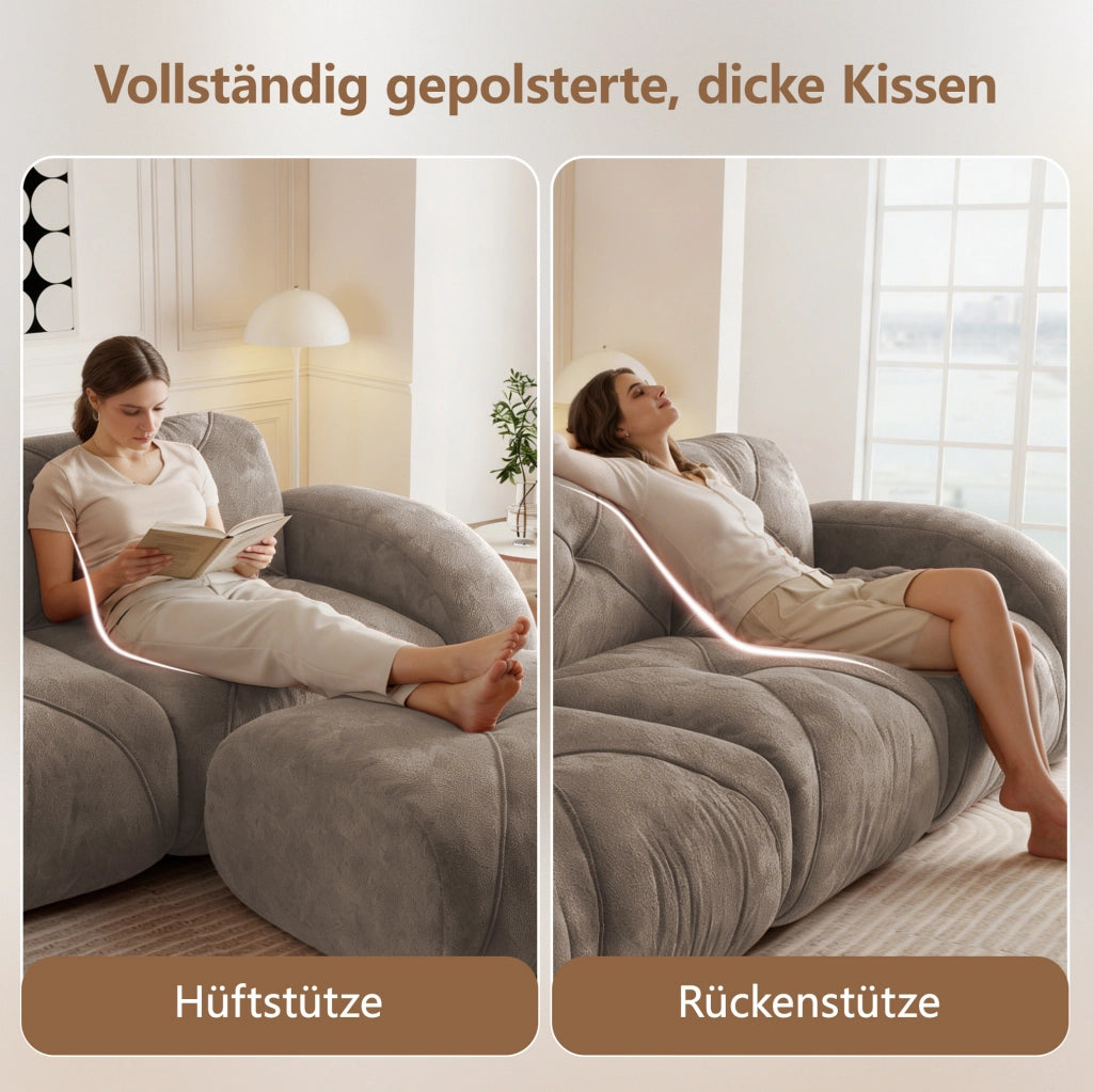 Divano modulare a 3 posti senza telaio in tessuto chenille taupe, design antiscivolo, adatto per soggiorno, senza necessità di montaggio