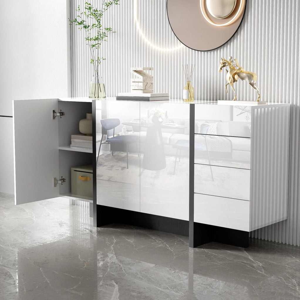 Sideboard bianco lucido con 2 ante e 4 cassetti