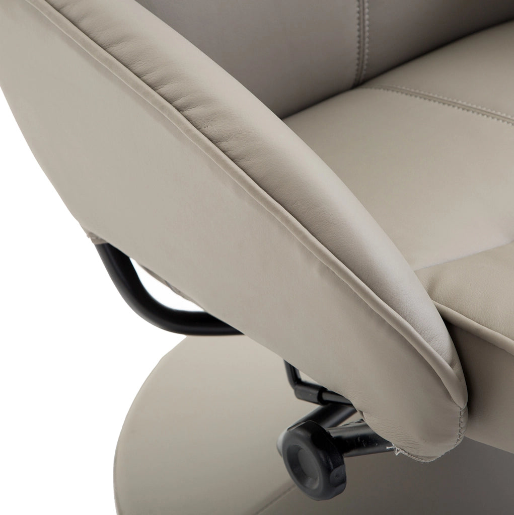 Poltrona Relax Girevole 360° con Poggiapiedi in Ecopelle Grigia, 78×67×98 cm