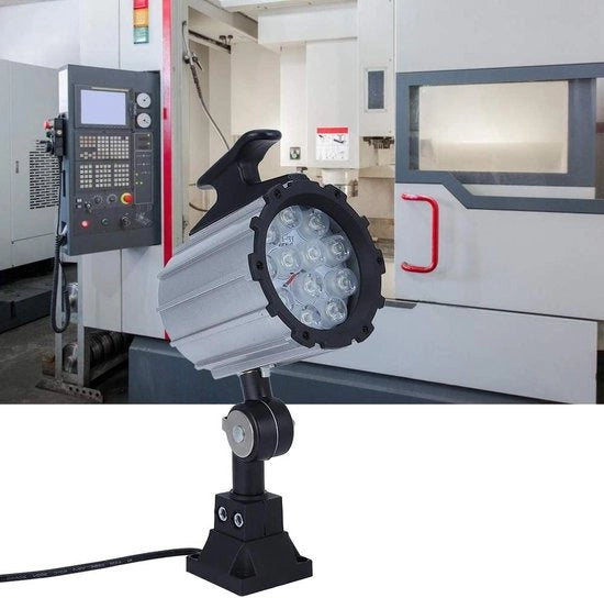 Lampada ad alta luminosità a 12W 24V con braccio flessibile corto impermeabile per uso CNC su tornio, fresatrice, colonna di fresatura, trapano illuminazione industriale.
