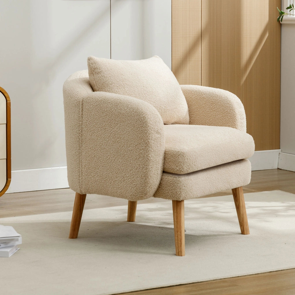 Poltrona singola 71x72x71 cm con cuscino in tessuto teddy beige
