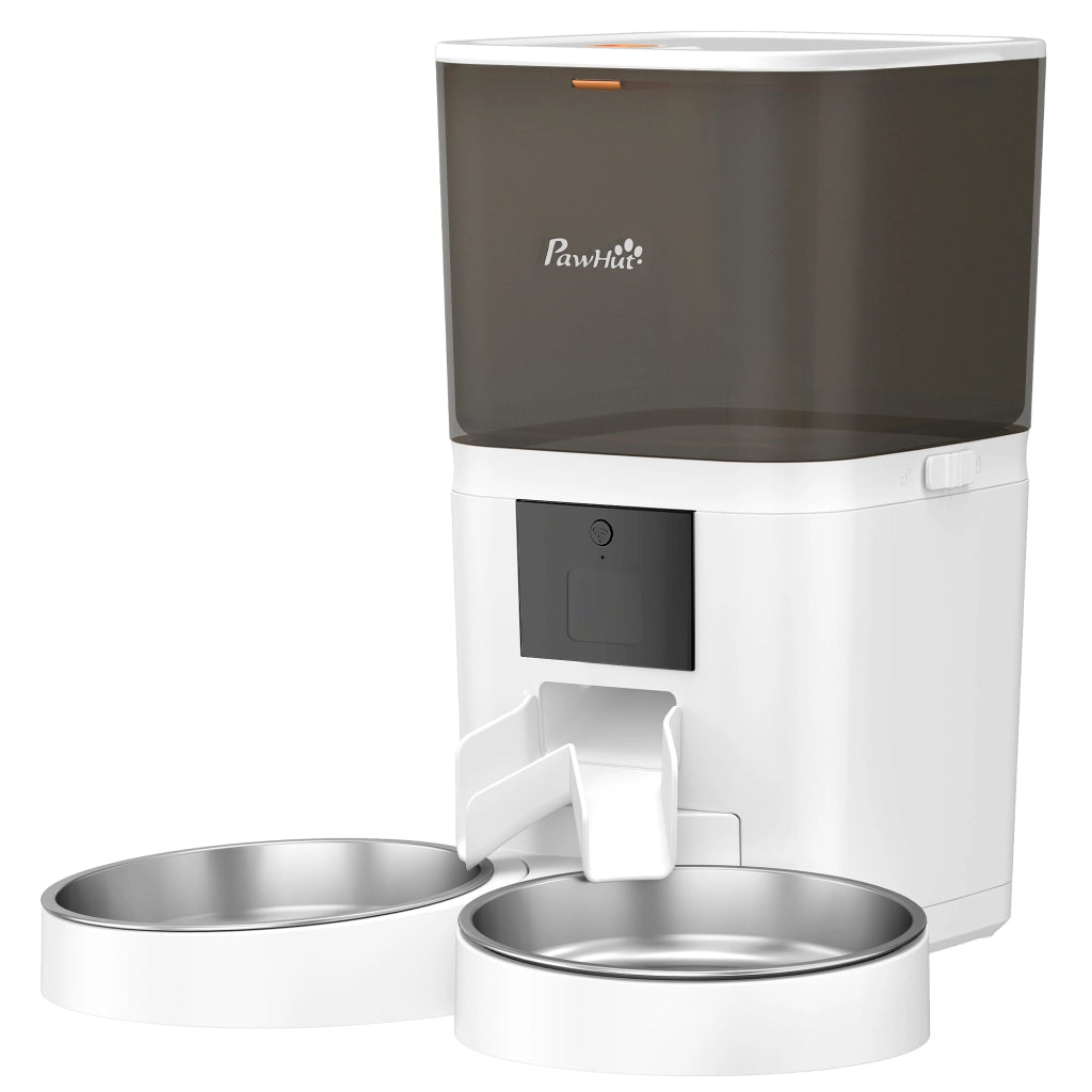 Distributore Automatico Cibo Gatti 6L WiFi 2.4G, App Controllo con Timer, 1-10 Pasti al Giorno, Registratore 10s, 2 Ciotole in Acciaio Inox