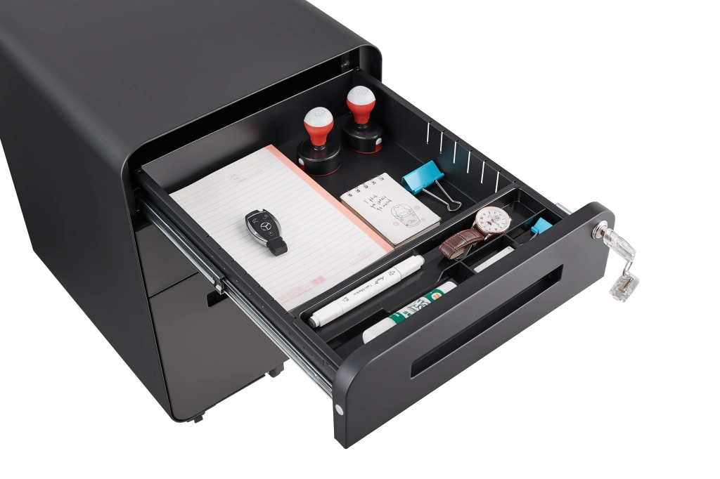 Cassettiera Mobile Ufficio 3 Cassetti ¨C Minimal ¨C Nero Acciaio 5 Ruote Antirovesciamento