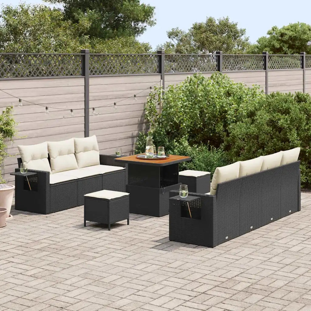 Set Divano da Giardino 10 pcs Nero polyrattan