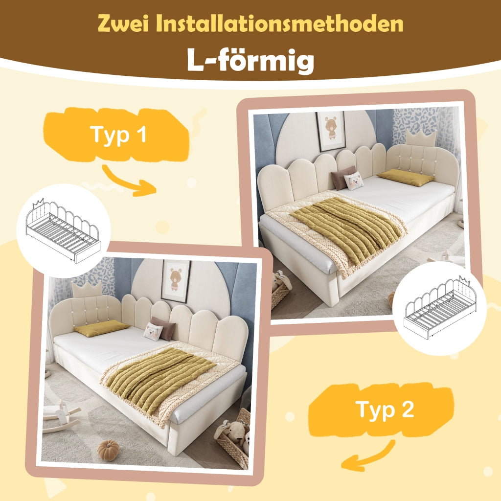Letto divano 90 × 200 cm con letto estraibile 90 × 190 cm; 2 posti; senza materasso; velluto beige
